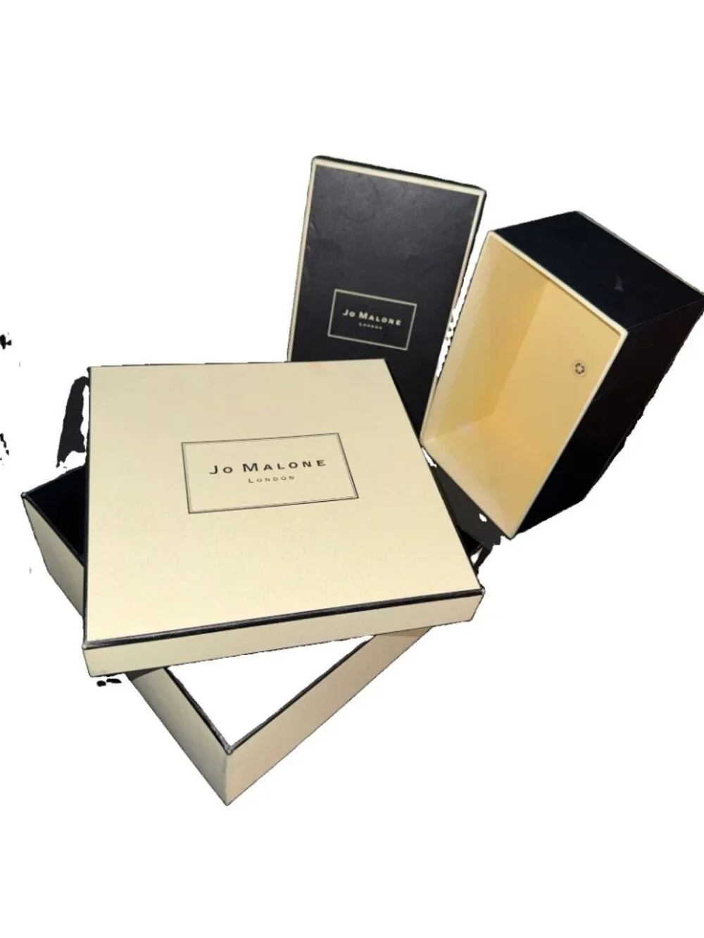 Jo Malone London EMPTY Gift Boxes Black Box 9”Lx5”Wx4”H Ivory Box 9”Lx8”Wx3.5”H
